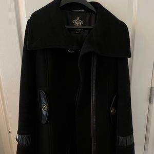 Mackage Black Wool and Leather Coat, Size M
